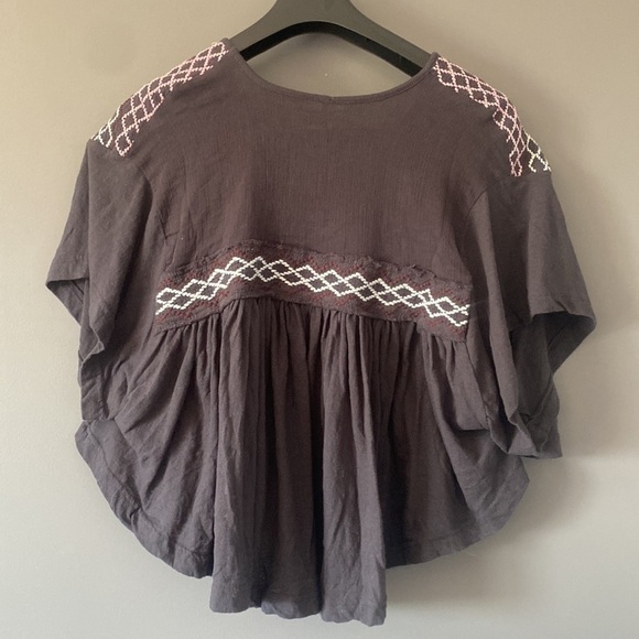 Free People Flowy Indie Sleaze Black Crop Top Embroidered Western Boho - Picture 7 of 12